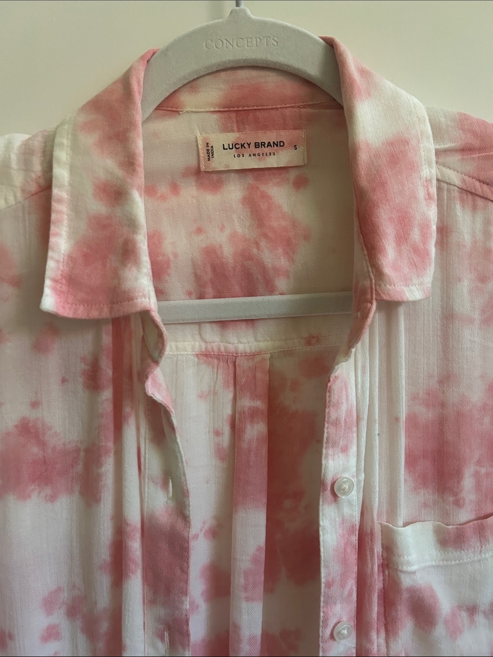 Lucky Brand Pink and White Tie-Dye Button-Up Shirt